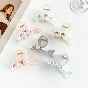 Pince à Cheveux Queue de Sirène Élégante Avec Fausses Künstliche Perles Strass Résine Acrylique Accessoires Cheveux Femme Filles
