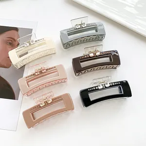 French Vintage Rectangle Hollow Out Hair Claw For Women Acrylic Rhinestone Hair Clip Elegant Fashion Hair Accessories