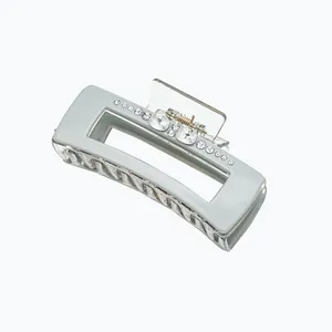 Square light blue rhinestone hair claw clip with crystal embellishments for women