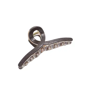Classic 13cm dark coffee checkered shark hair claw clip for thick hair styling