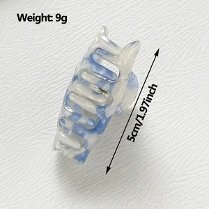 Pinza per capelli 5cm in acetato blu marmorizzato, molletta leggera da 9g