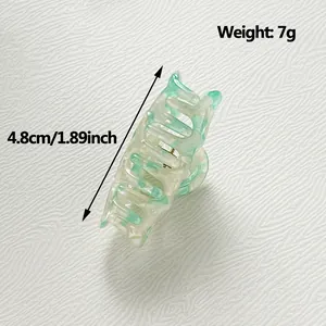 Mini green marble acetate hair claw clip, 4.8cm lightweight shark clip for women