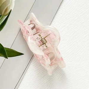 Pink marble acetate hair claw clip with golden metal spring for women and girls
