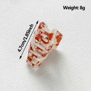 Pince à cheveux 4,7cm en acétate marbré rouge, accessoire de coiffure femme 8g