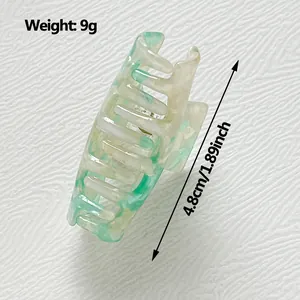 Pinza per capelli in acetato marmorizzato crema e verde per donne e bimbi 4,8cm