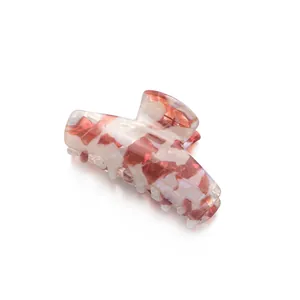 Petite pince à cheveux en acétate avec motif marbre rouge-brun et blanc pour filles