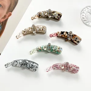 Elegant Acrylic Flower Banana Hair Clip With Rhinestones And Glitter For Women Stylish Ponytail Bun Holder Accessory