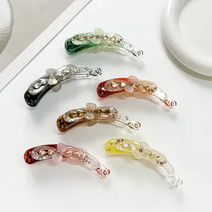 Pince Banane Élégante En Acrylique Avec Décoration Florale En Strass Accessoire De Mode Pour Queue De Cheval Pour Femme