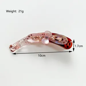 Barrette banane élégante de 10 cm avec dégradé rose et strass brillants décoratifs