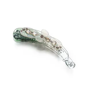 Barrette banane dégradé vert avec nœud en cristal et strass élégants