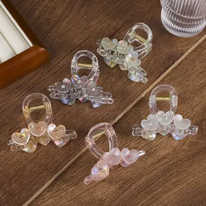 Transparent Heart Acrylic Hair Claw Rhinestone Iridescent Shark Clip Sweet Hair Styling Accessories For Women Girls Daily Wear