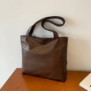 Women Large Capacity PU Leather Tote Bag Simple Urban Commute Shoulder Bag Litchi Texture Side Zipper Casual Fashion Handbag