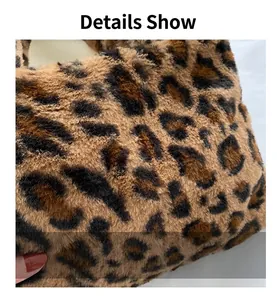 Close-up of premium leopard print plush fabric texture for fashion shoulder bag