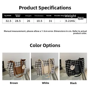 Guide des tailles pour grand sac cabas à carreaux avec dimensions et matériaux