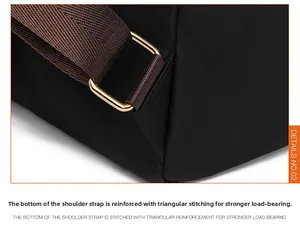 Detail of triangular reinforced stitching on shoulder strap for enhanced durability
