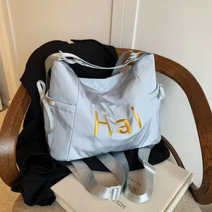 Dames Grote Capaciteit Nylon Tote Bag Brief Borduurwerk Strik Casual Schoudertas Crossbody Tas Voor School Dagelijks Eenvoudig