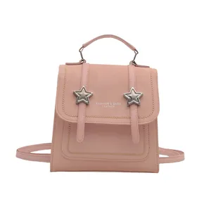 Rosa Vintage-Rucksack für Damen mit silbernen Sternen aus hochwertigem Kunstleder