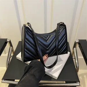 Sac sous les Bras Matelassé en V pour Femmes en Cuir PU Motif Losange Sac à Bandoulière Quotidien Décontracté Mode de Rue