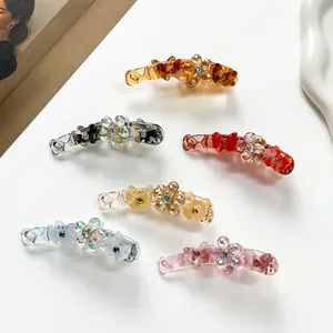 Pince à Cheveux Banane Élégante Papillon Floral pour Femmes Accessoire en Résine Acrylique Avec Ornements en Strass