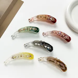 Korean Style Acrylic Banana Clip Rhinestone Flower Vertical Hair Clip For Women Elegant Ponytail Holder Headwear