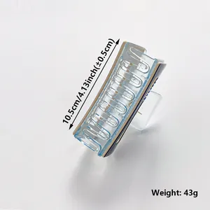 Elegant translucent blue hair claw clip with rhinestones and 10.5cm length measurement