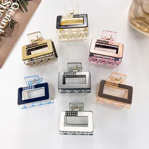 Elegant Rectangular Acrylic Hair Claw Clip With Rhinestones Korean Style Square Shark Clip Hair Accessories For Women Girls