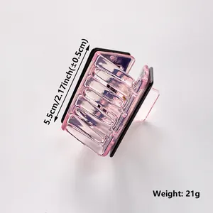 Pink translucent rhinestone hair claw clip, 5.5cm square shark clip for women and kids