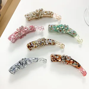 Elegant Flower Banana Hair Clip Large Vertical Rhinestone Resin Hair Accessory Fashion Ponytail Holder For Women Wedding Party