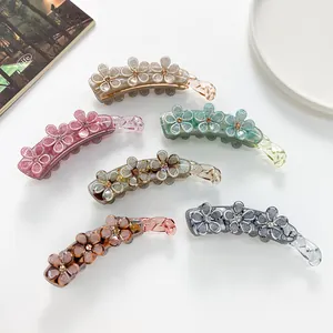 Fermaglio a Banana In Acrilico In Stile Coreano Con Strass E Petali Glitterati Elegante Supporto Per Coda Di Cavallo