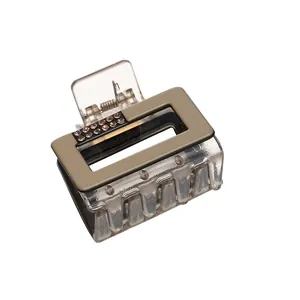 Square khaki claw clip with rhinestones and translucent textured finish for daily hair styling