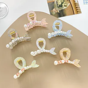 Pinza Per Capelli Iridescente A Coda Di Pesce Con Künstliche Perle E Strass Elegante Fermaglio In Acrilico Accessori Per Capelli Donna