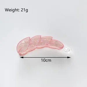 Pink leaf-shaped banana clip, 10cm long resin hair accessory with pearlescent texture