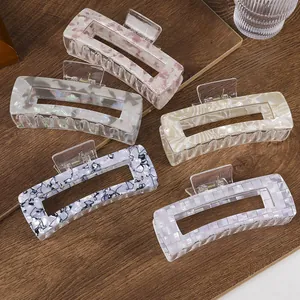 Large Square Hair Claw Clip For Women Marble Texture Geometric Cellulose Acetate Strong Hold Fashion Hair Accessories Styling Tool