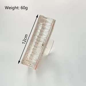 Large 12cm transparent rectangular hair claw clip with pink floral pattern for thick hair