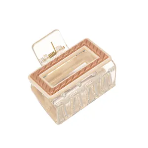 Rectangle striped hair claw clip in clear acrylic with beige textured frame design