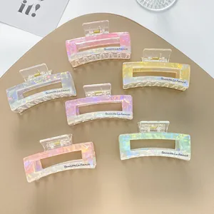 Iridescent Acrylic Square Hair Claw Clip French Style Rectangular Marble Texture Hair Accessory For Women Elegant Hairclip