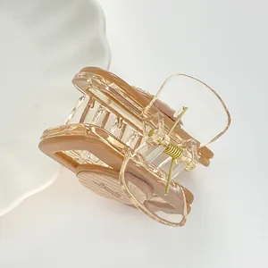 Elegant large milk tea colored acrylic hair claw clip for women stylish hair styling