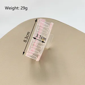 8.3cm Iridescent Mermaid Square Hair Claw Clip with Pink Wave Pattern for Women