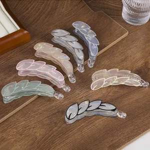 Large Leaf Shaped Banana Clip Iridescent Acrylic Hair Claw Clip For Women Elegant Ponytail Holder Fashion Hair Accessories