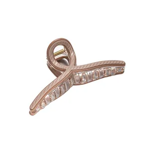 13 cm elegante Haarklammer mit gestreifter Textur und beiger Acryloberfläche für Damen