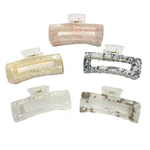 Set of 5 large rectangular hair claw clips with various marble and floral patterns