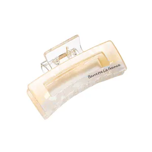 French style cream and white marble pattern hair claw clip with golden spring mechanism
