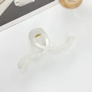 Detail of 13cm marble texture hair claw clip with large twist design and gold spring