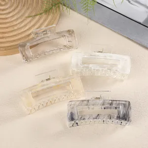 Elegant Ink Wash Marble Texture Hair Claw Clip Acrylic Rectangular Large Non Slip Hair Jaw Clip For Women Hair Styling Accessories