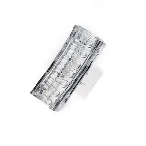 Medium rectangular transparent hair claw clip with stylish embossed ring textures