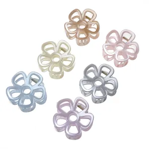 Lot de six pinces à cheveux fleurs évidées en champagne, rose, blanc, bleu et gris argent