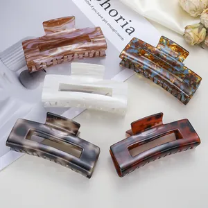 Set di 5 grandi mollette per capelli quadrate in acetato con motivi marmorizzati e tartaruga