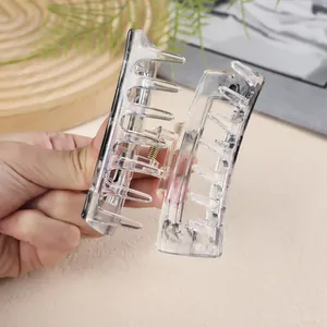 Transparent rectangle hair claw clip with black ink patterns for thick hair styling