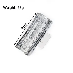 Detailed size view of an 8cm transparent rectangular hair claw clip weighing 28g