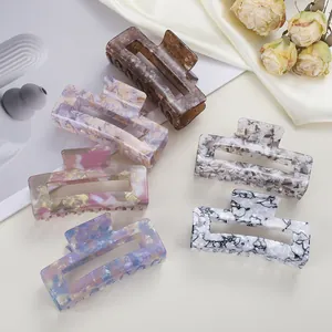 Variety of 8cm hollow square acetate hair claws with floral and marble patterns
